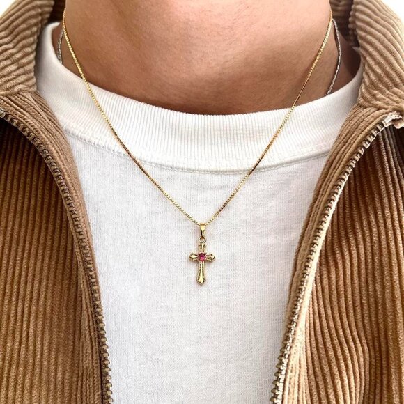 Other - y2k style gold chain link small cross jesus necklace